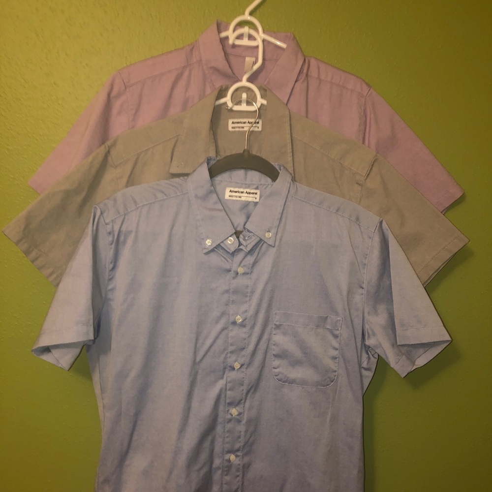 3 American Apparel SS button up dress shirts NWOT